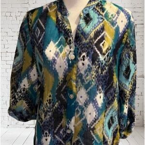 Ruby Rd. Favorites, Peacock Blue, Sheer button top, women 14